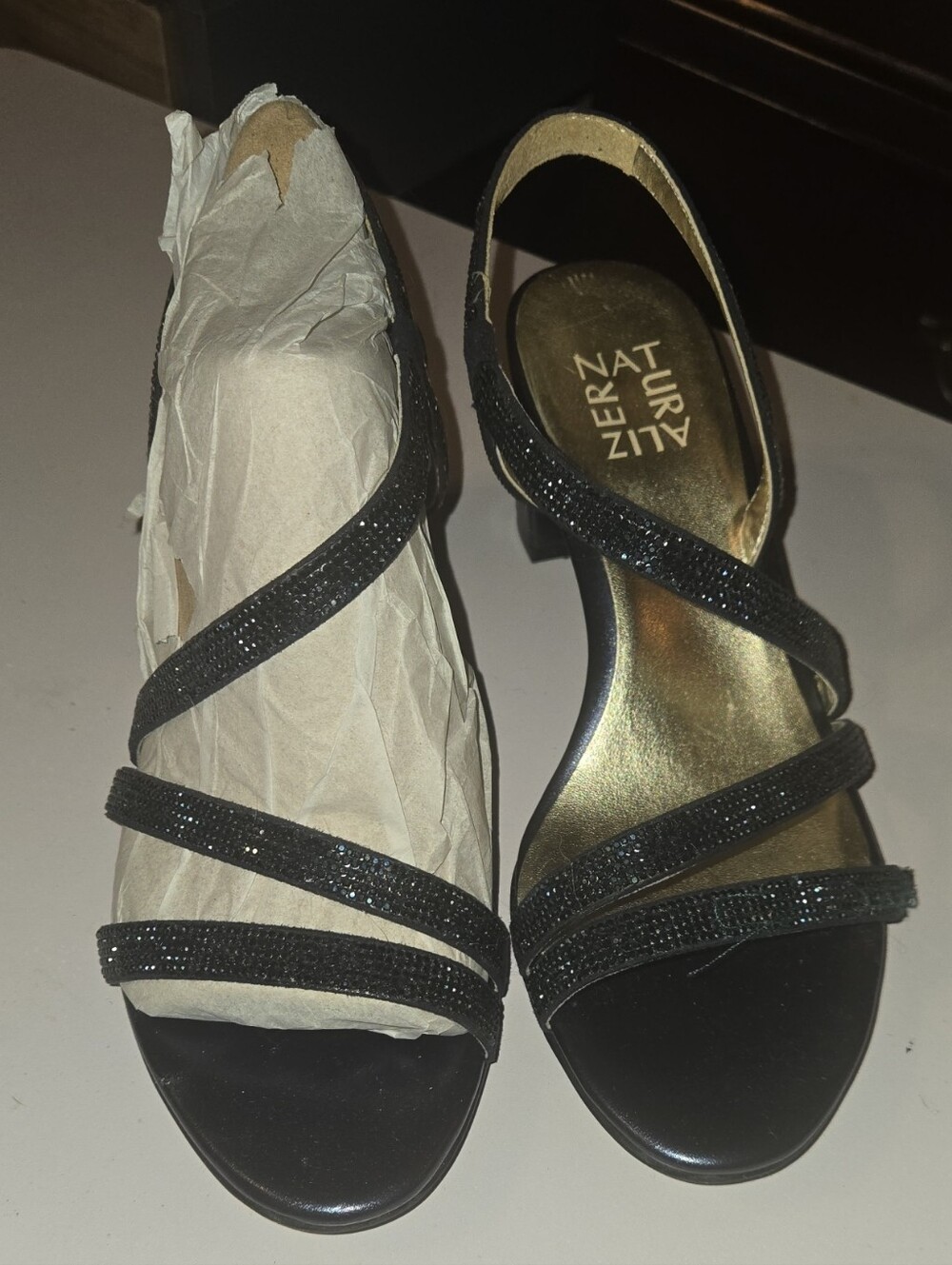 Naturalizer Black Glimmer Strappy Slingback Heels
